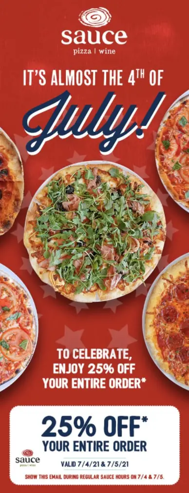 Sauce Pizza & Wine 4th of July food deals