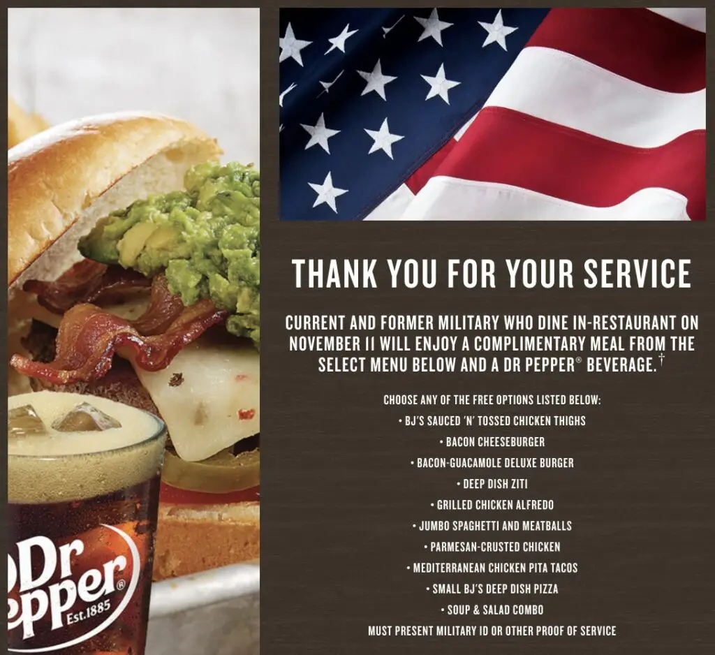 Veterans Day Deals BJ's Brewhouse