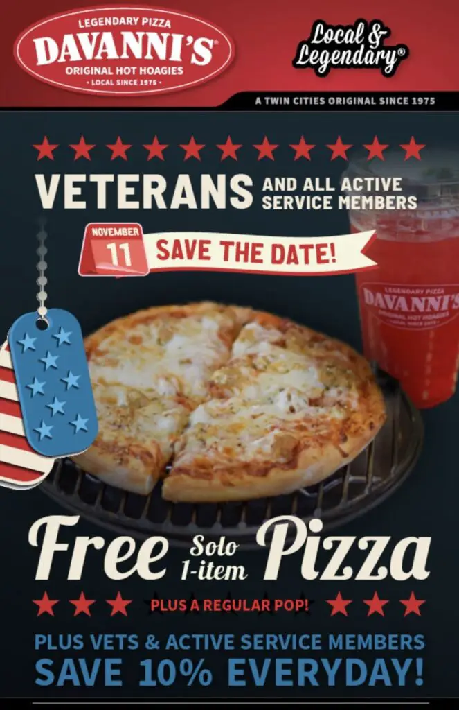 Davanni's Veterans Day Free Pizza