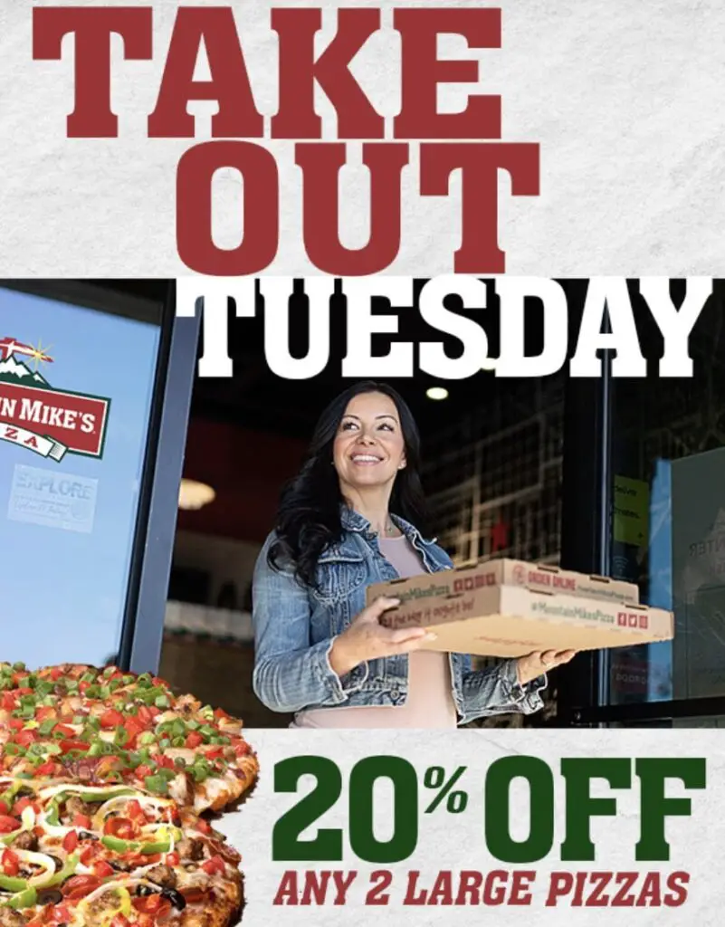 Mountain Mike's Take Out Tuesday Deal - 20% Off