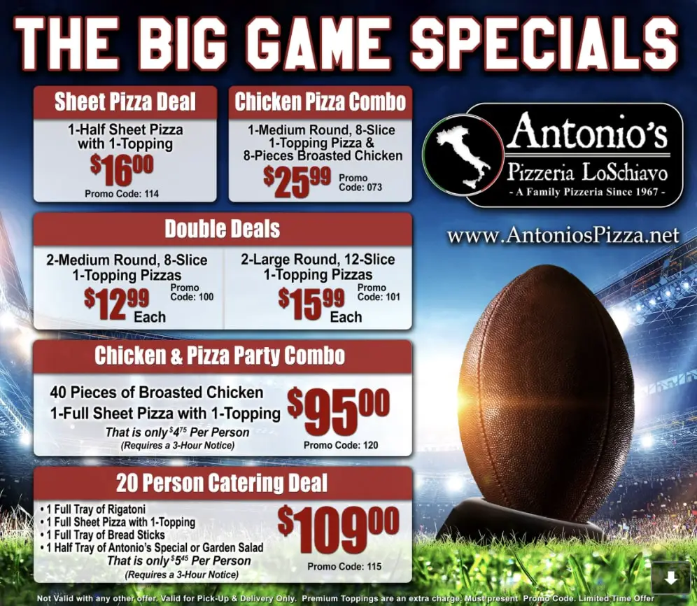 super bowl pizza menu