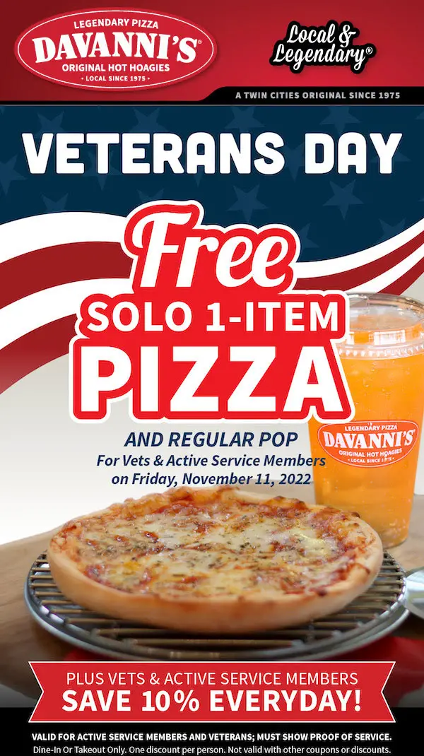 Davanni's Veterans Day Pizza Deals