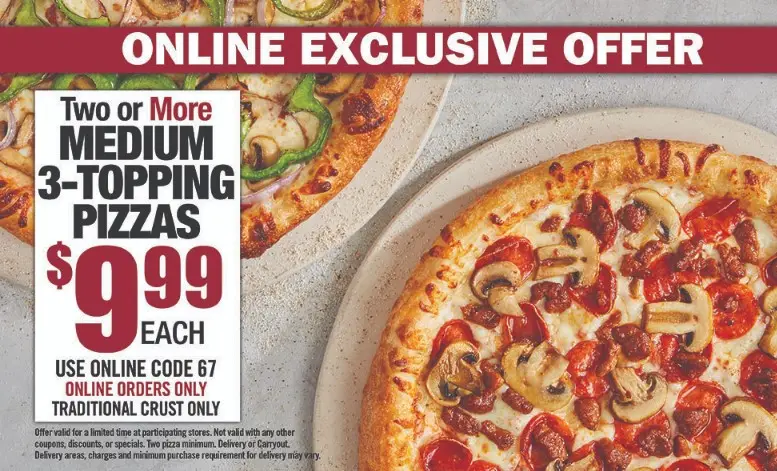Vocelli Pizza Pi Day  Get 2-Medium 3 Topping Pizzas For $9.99 Each