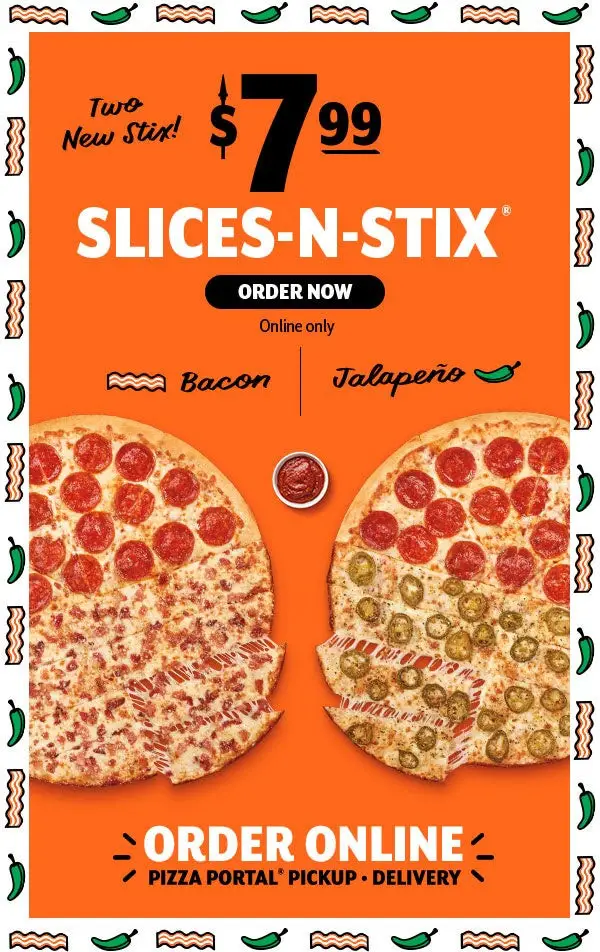 Little Caesars National Pizza Day Get Slices-N-Stix Bacon or Jalapeno for $7.99 Each