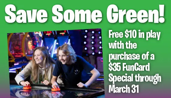John's Incredible Pizza St. Patrick's Day Buy $35 FunCard Special, Get Extra $10 Fun World Credits