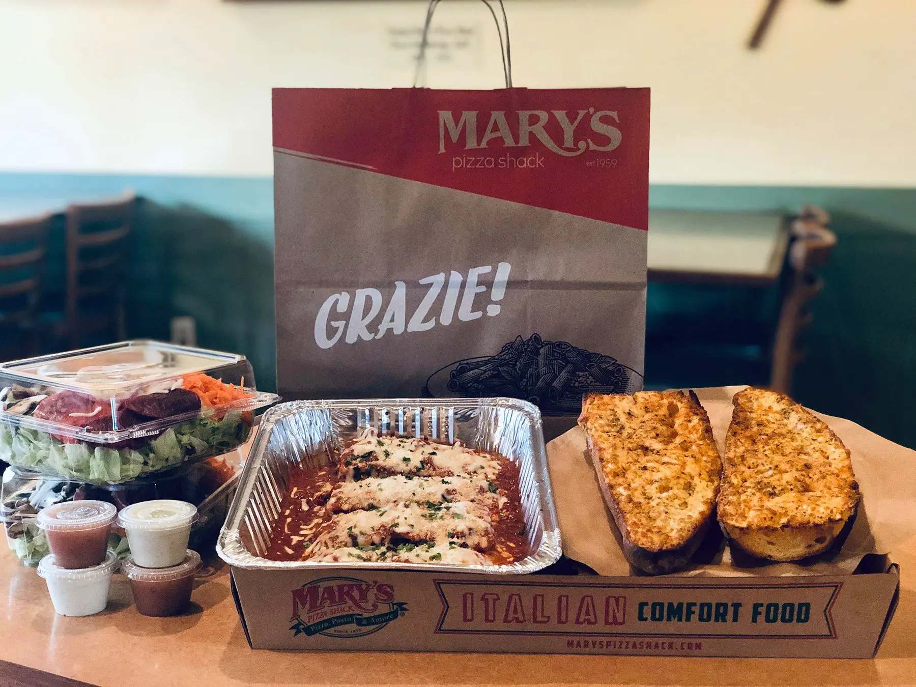 Mary's Pizza Shack National Eat What You Want Day Mary's BIG Spaghetti Meal Deal for $59.99