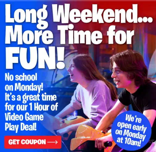 Incredible Pizza Memorial Day [Memorial Day Weekend] Get One Hour of Free Video Games