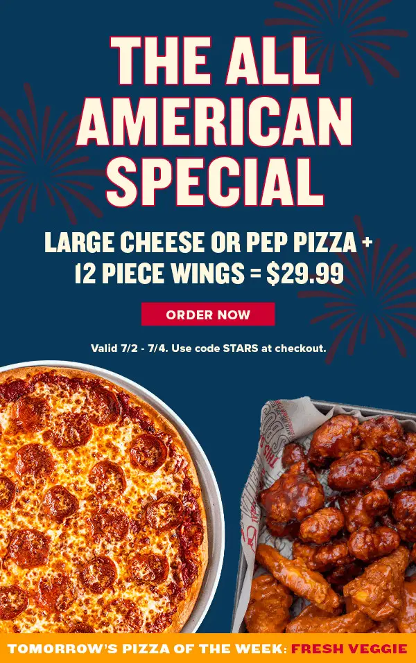 Fresh Brothers 4th of July [July 4th] Large Pepperoni Pizza & 15 Boneless Wings For $29.99