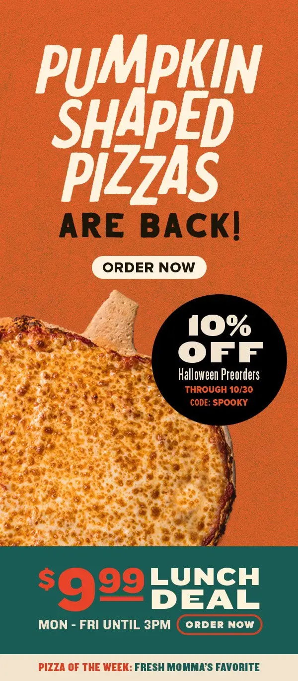 Fresh Brothers Halloween [Halloween] Get 10% Off Pre-Order Pumpkin Shaped Pizzas