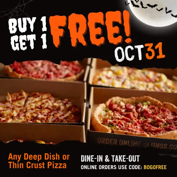 Uno Chicago Grill Halloween Halloween Special: Buy One Deep Dish or Thin Crust Pizza and Get One FREE