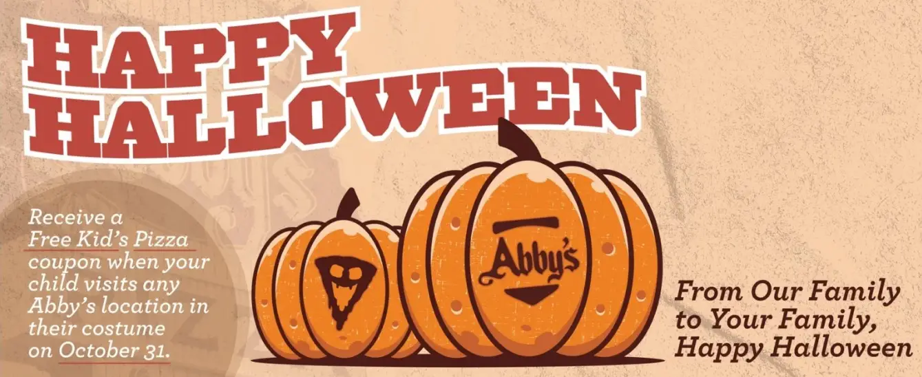 Abby's Legendary Pizza Halloween [Trick or Treat] Get FREE Pizza for Kids on October 31st