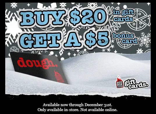 HotBox Pizza Christmas Buy $20 Gift Cards Online, Get Two $5 Bonus Card for Free 