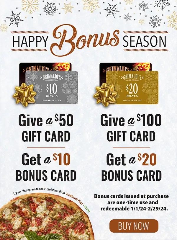 Grimaldi's Thanksgiving Buy A $100 Gift Card, Get A $20 Bonus Card