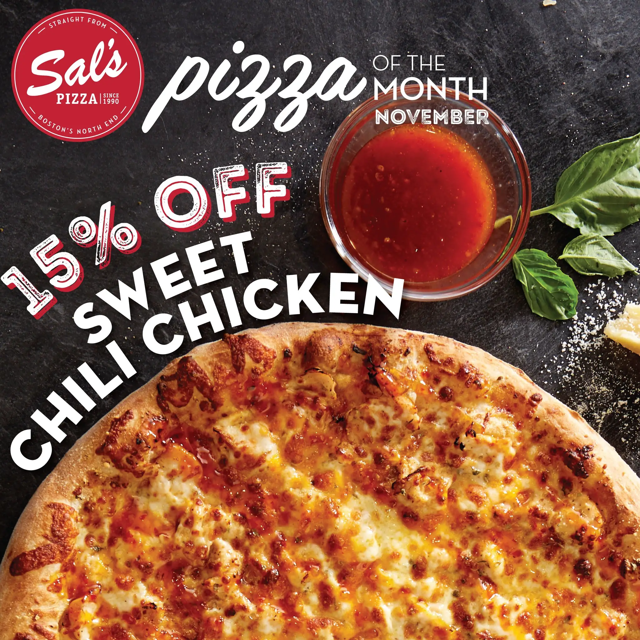 Sal's Pizza Thanksgiving Get 15% Off Sweet Chili Chicken Pizza