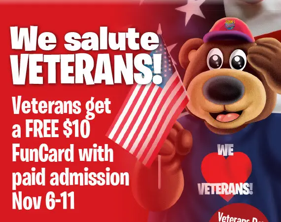 John's Incredible Pizza Veterans Day [Veteran's Day] Free $10 FunCard for Veterans & Active Duty Military 