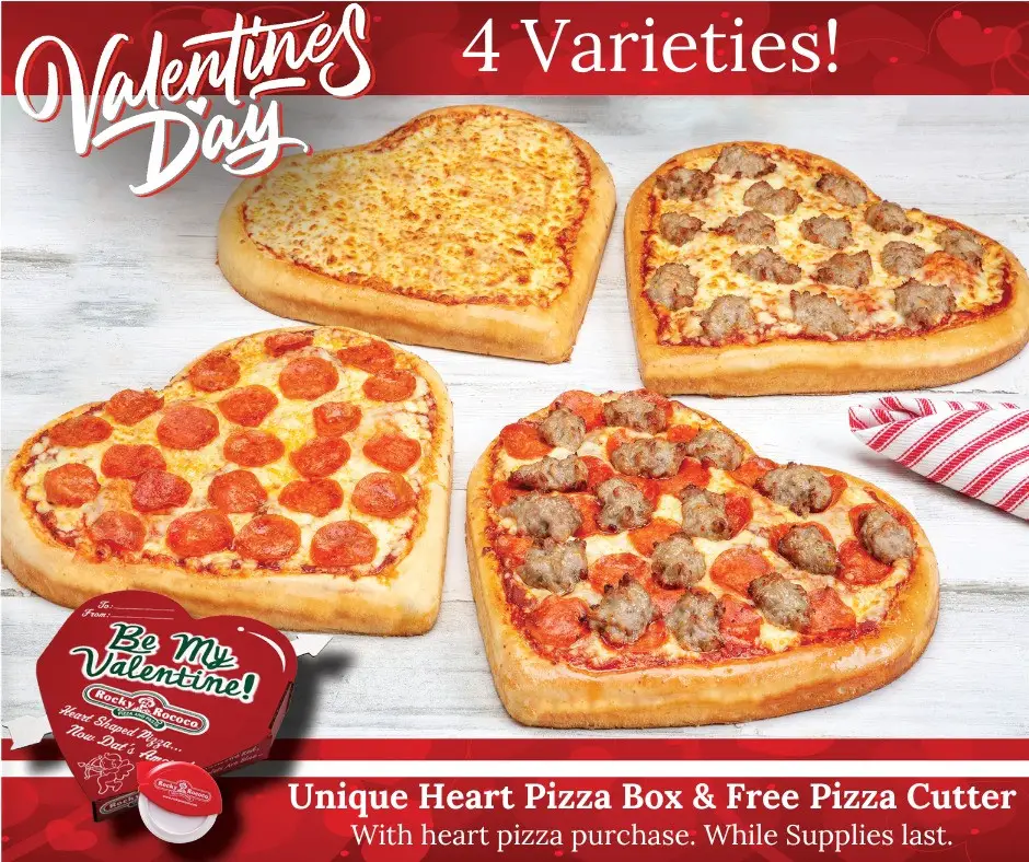 Rocky Rococo Pizza and Pasta Valentine's Day Get Heart-Shaped Pizza + Free Pizza Cutter