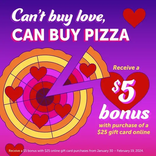 Mellow Mushroom National Pizza Day Get a $5 Bonus when you purchase a $25 Gift Card