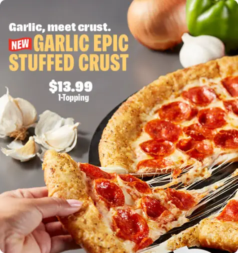 Papa John's Pizza National Pizza Day Get Spicy Garlic Epic Stuffed Crust w/ 1 Topping for $13.99