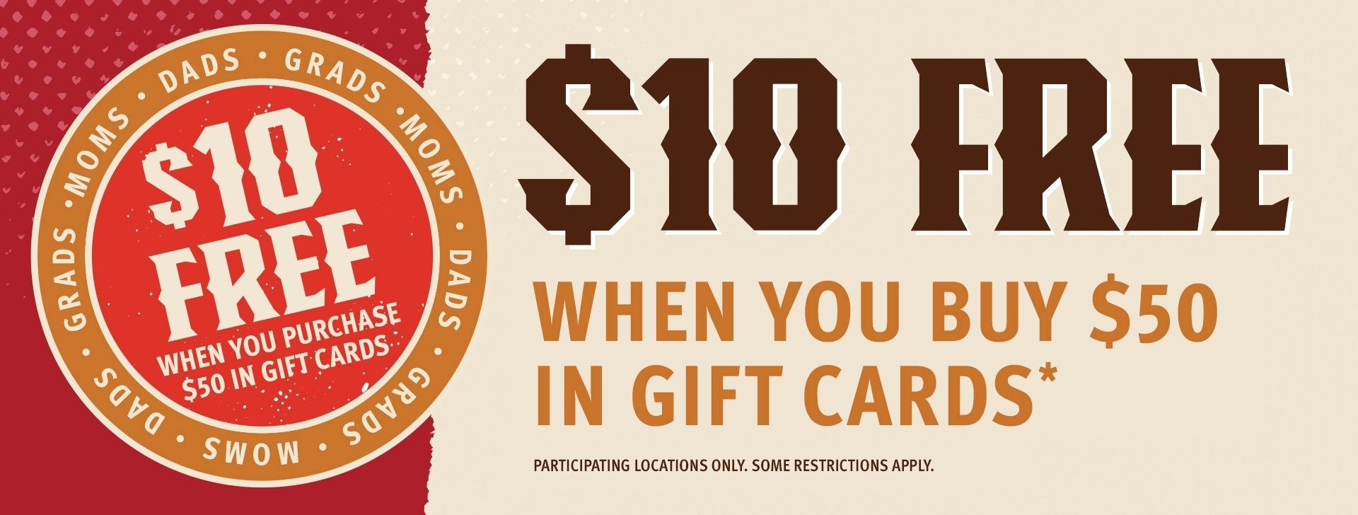 Pizza Ranch Father's Day Buy $50 Gift Cards, Get a Free $10 Bonus Coupon
