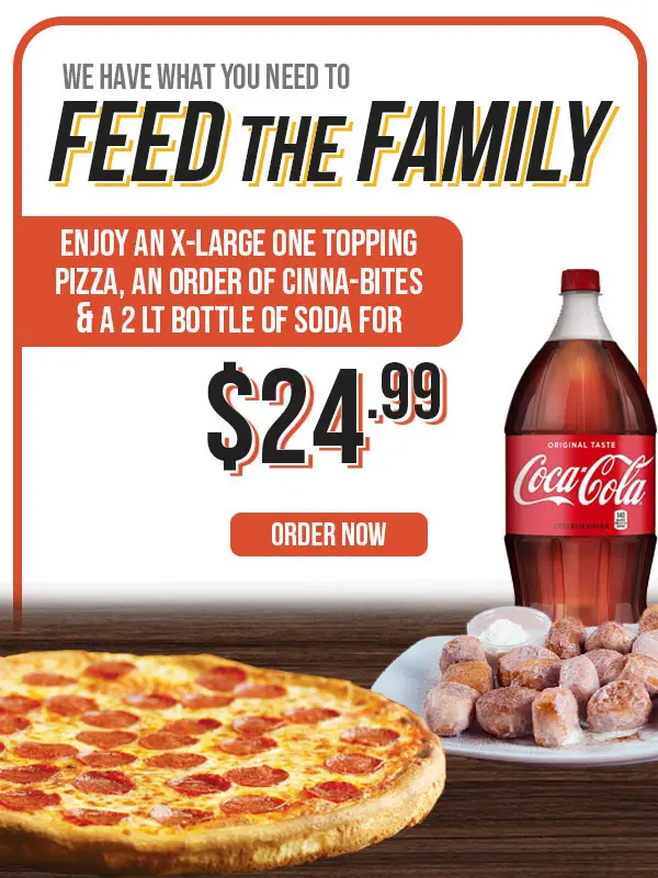 Seasons Pizza  Memorial Day [Memorial Day] 1 Large 1-Topping Pizza, 1 Order Cinna-Bites & 2 Liter Soda for $24.99