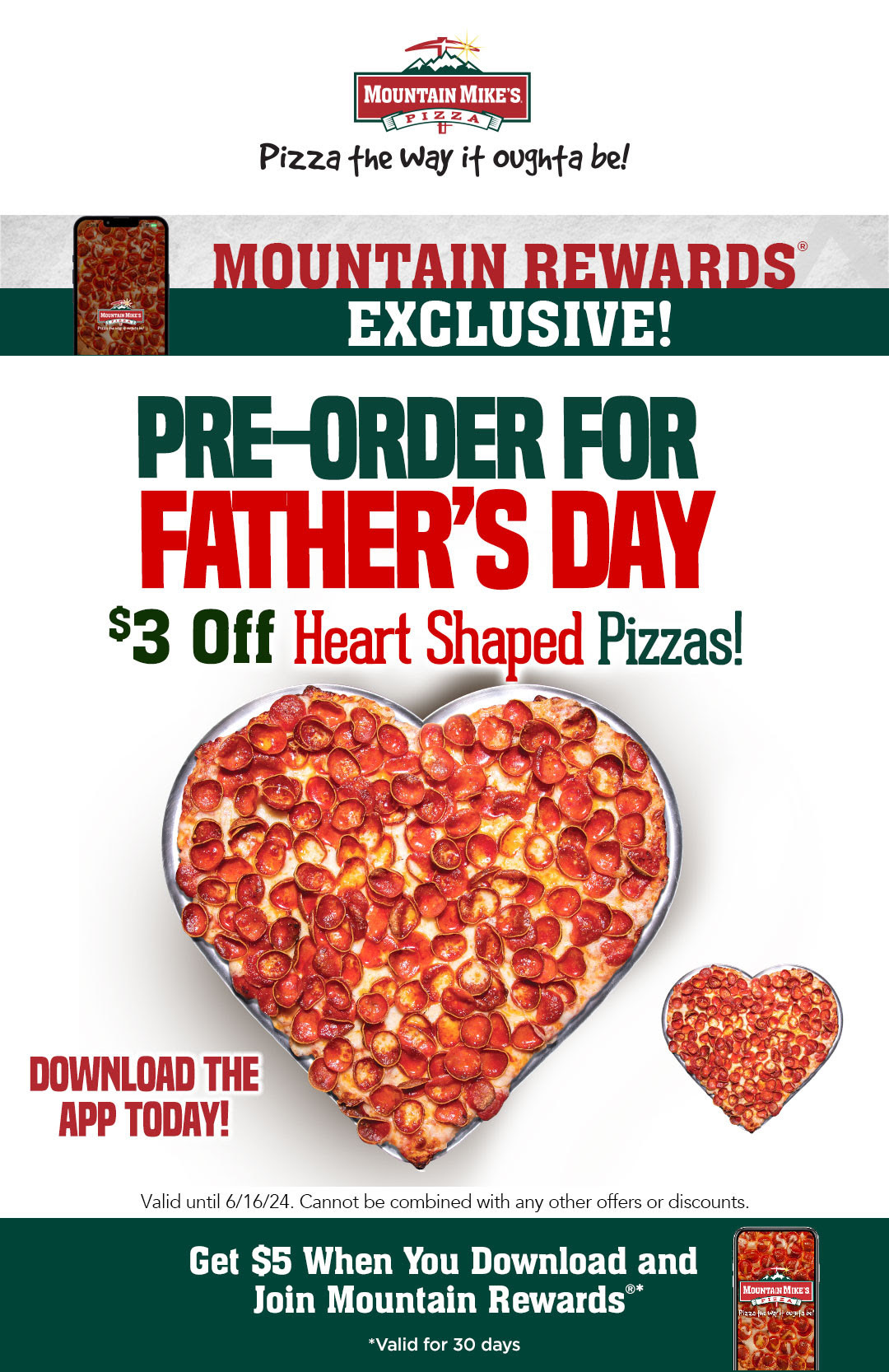 Mountain Mike's Pizza Father's Day Get $3 OFF Heart Pizzas on Father's Day