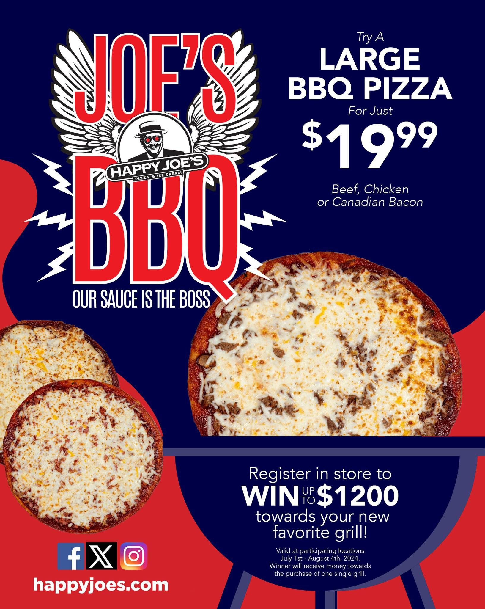 Happy Joe's 4th of July [July 4th Special] Any Large BBQ Pizza for just $19.99