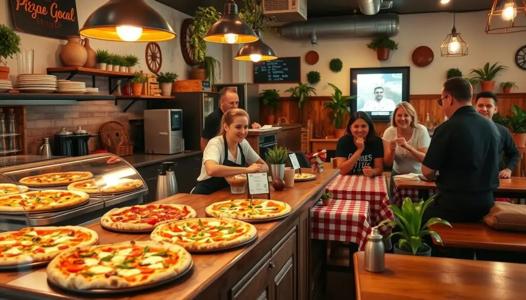 Different family mebers baking and eating nana's pizza