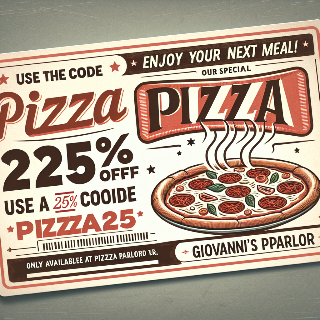 Close-up of a Giovanni's coupon code offering exclusive discounts.