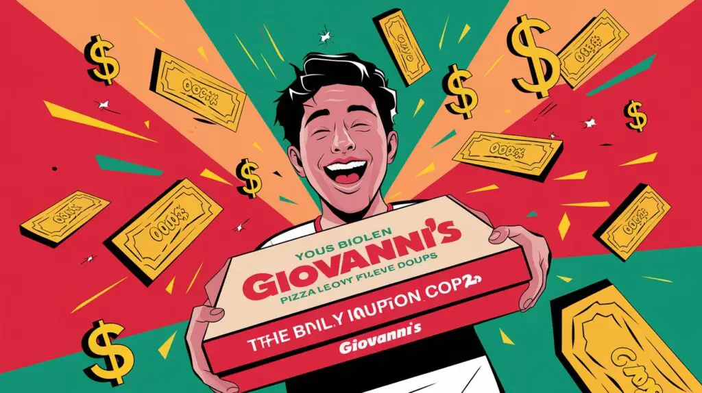 Smiling customer enjoying a meal at Giovanni's after using a coupon code.