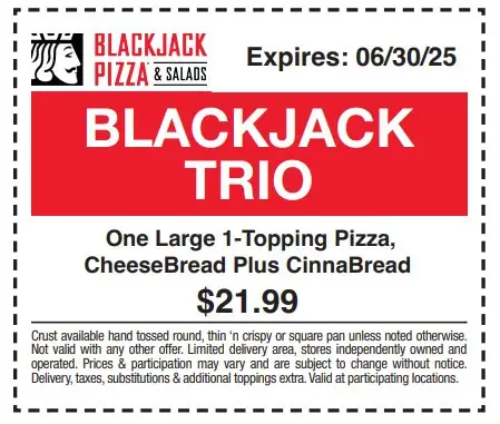$6 Off Blackjack Pizza Coupons &amp; Deals (Jul 2025)