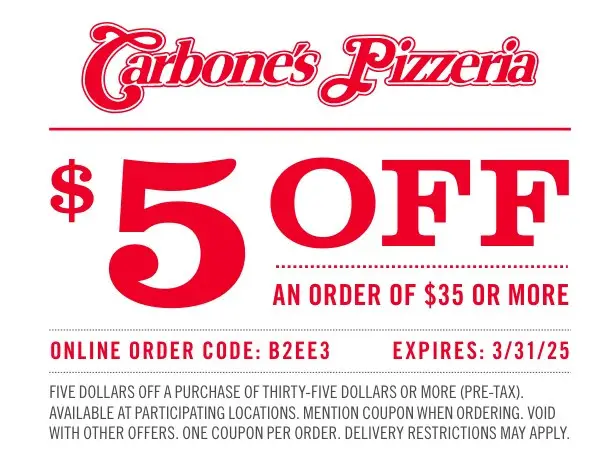 $2 Off Carbone's Pizzeria Coupons &amp; Deals (Jul 2025)
