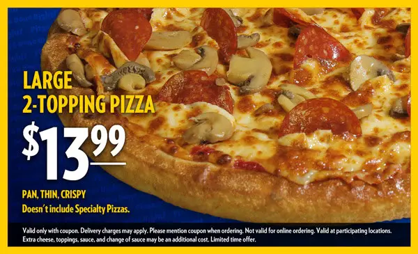 East of Chicago  National Pizza Day Pan, Thin or Crispy Large 2-Topping Pizza, $13.99 Only