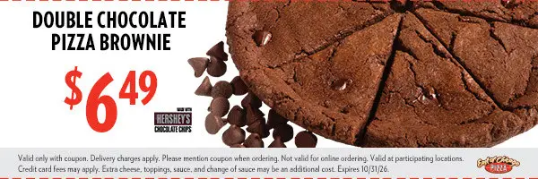East of Chicago  Printable Coupon Enjoy Double Chocolate Pizza Brownie for $6.49