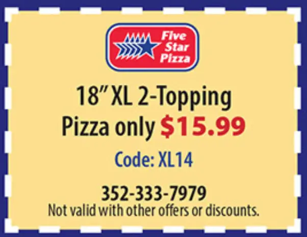 $5 Off Five Star Pizza Coupons, Promo Codes & Deals (Sep 2023)