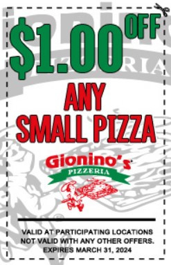 Gionino's Pizzeria Pi Day Get $1 Off Any Small Pizza