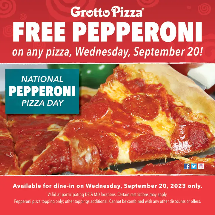 Grotto Pizza National Pepperoni Pizza Day Get FREE Pepperoni on National Pepperoni Pizza Day