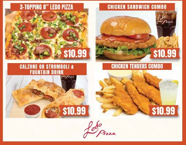 Ledo Pizza Printable Coupon $10.99 Lunch Deal (Choose from Pizza, Sandwich, Bread and Chicken Tenders Combo)
