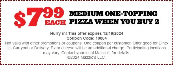 $3 Off Mazzio's Coupons, Promo Codes &amp; Deals (Dec 2024)