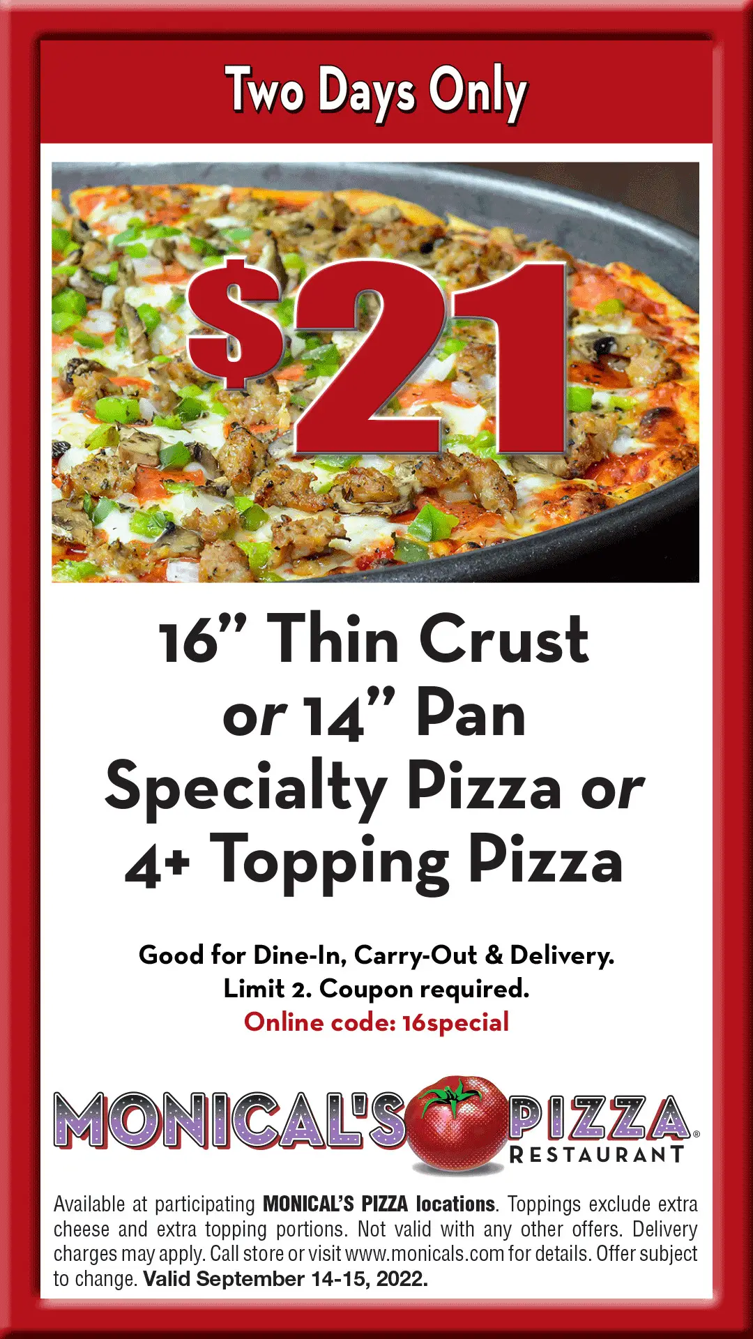 50 Off Monical's Pizza Coupons, Promo Codes & Deals (Nov 2022)