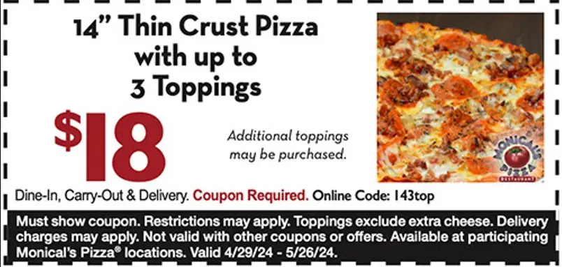 25% Off Monical's Pizza Coupons, Promo Codes & Deals (May 2024)