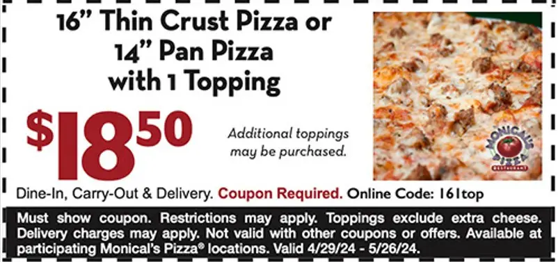 25% Off Monical's Pizza Coupons, Promo Codes &amp; Deals (May 2024)