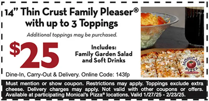 20% Off Monical's Pizza Coupons &amp; Deals (Feb 2025)
