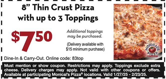 20% Off Monical's Pizza Coupons & Deals (Mar 2025)