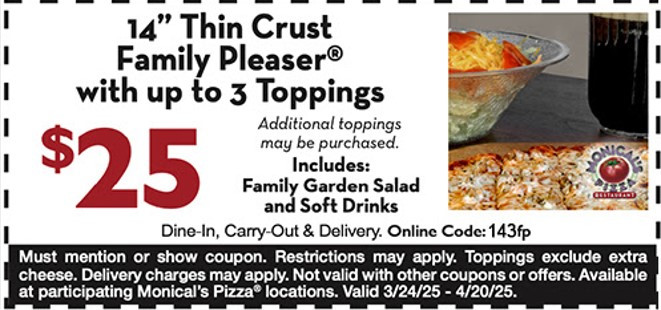 20% Off Monical's Pizza Coupons &amp; Deals (Apr 2025)