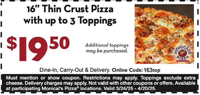 20% Off Monical's Pizza Coupons &amp; Deals (Apr 2025)