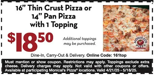 20% Off Monical's Pizza Coupons &amp; Deals (Jun 2025)