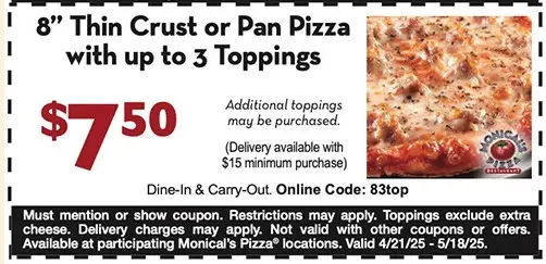 20% Off Monical's Pizza Coupons &amp; Deals (Jun 2025)