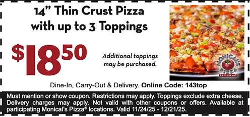 Monical's Pizza Printable Coupon Get 14