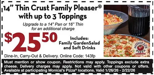 Monical's Pizza Printable Coupon Get 14