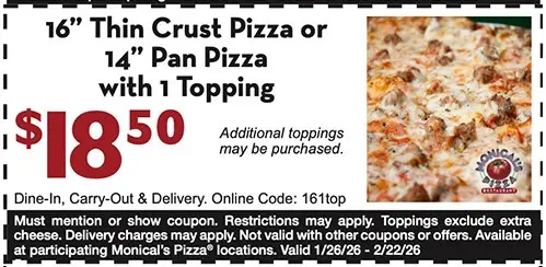 Monical's Pizza Printable Coupon 16